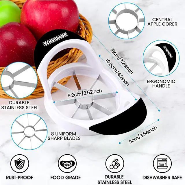 Alt view image 3 of 7 - 3.5 Inch Apple Slicer - Professional Apple Cutter - Stainless Steel Apple Corer - Super Sharp Apple Slicer and Corer - Apple Tool with 8 Sharp Blades(Black)