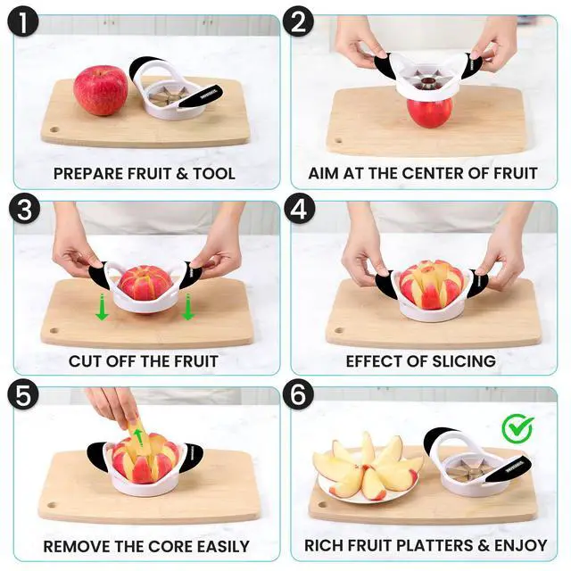 Alt view image 4 of 7 - 3.5 Inch Apple Slicer - Professional Apple Cutter - Stainless Steel Apple Corer - Super Sharp Apple Slicer and Corer - Apple Tool with 8 Sharp Blades(Black)
