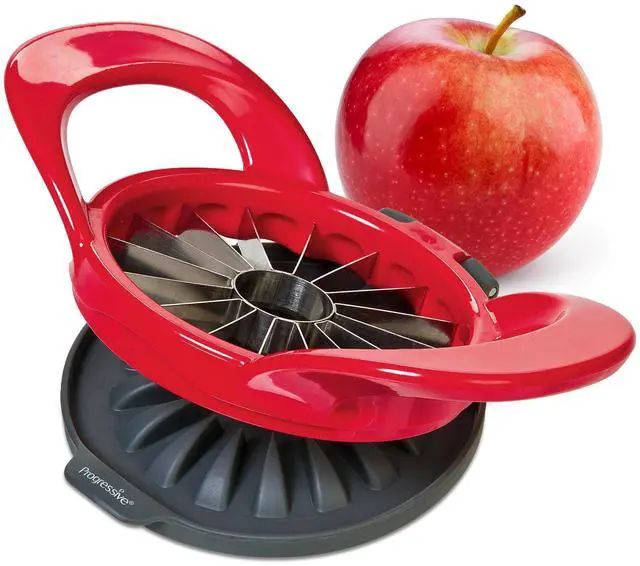 Main image of Apple Slicer and Corer, Attached Safety Cover, Cuts 16 Thin Apple Slices, Red