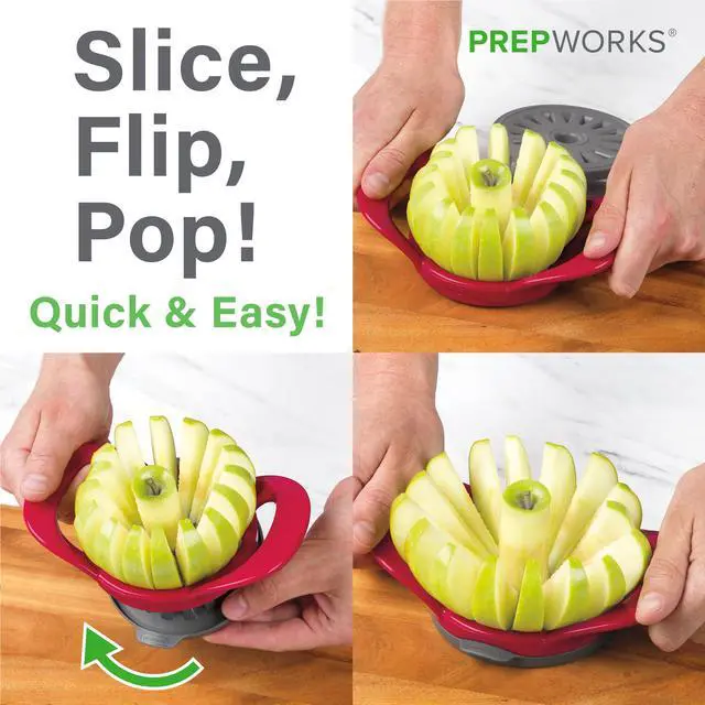 Alt view image 4 of 7 - Apple Slicer and Corer, Attached Safety Cover, Cuts 16 Thin Apple Slices, Red