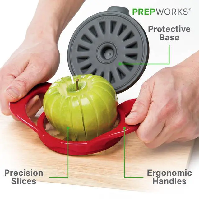 Alt view image 5 of 7 - Apple Slicer and Corer, Attached Safety Cover, Cuts 16 Thin Apple Slices, Red