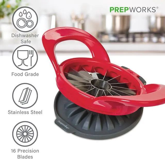 Alt view image 3 of 7 - Apple Slicer and Corer, Attached Safety Cover, Cuts 16 Thin Apple Slices, Red