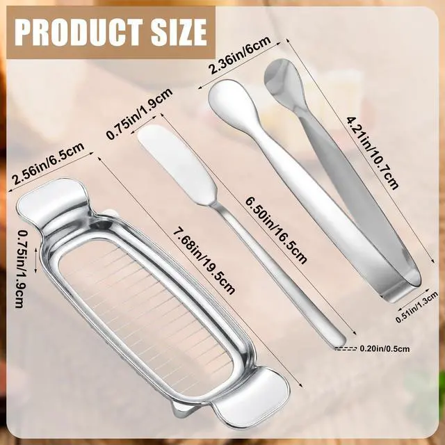 Alt view image 2 of 7 - Cheese Cutter Set, Includes Stainless Steel Cheese Cutter Butter Spreader & Tongs Multifunctional Kitchen Tools for Cutting Butter Egg