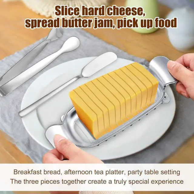 Alt view image 4 of 7 - Cheese Cutter Set, Includes Stainless Steel Cheese Cutter Butter Spreader & Tongs Multifunctional Kitchen Tools for Cutting Butter Egg