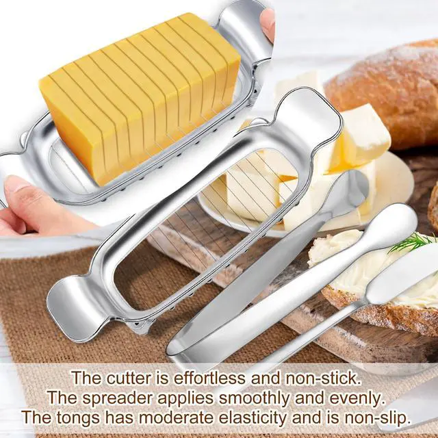 Alt view image 5 of 7 - Cheese Cutter Set, Includes Stainless Steel Cheese Cutter Butter Spreader & Tongs Multifunctional Kitchen Tools for Cutting Butter Egg