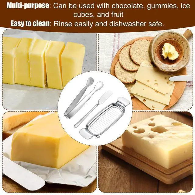 Alt view image 6 of 7 - Cheese Cutter Set, Includes Stainless Steel Cheese Cutter Butter Spreader & Tongs Multifunctional Kitchen Tools for Cutting Butter Egg