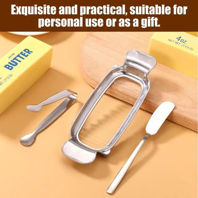 Alt view image 7 of 7 - Cheese Cutter Set, Includes Stainless Steel Cheese Cutter Butter Spreader & Tongs Multifunctional Kitchen Tools for Cutting Butter Egg