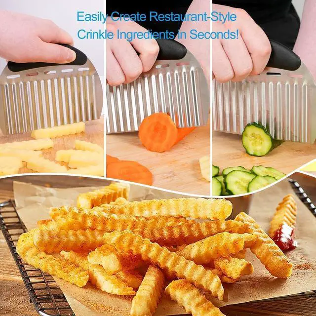 Alt view image 5 of 6 - Large Crinkle Cutters, Heavy Duty Stainless Steel Crinkle Cutter with Ergonomic Non-Slip Handle, Professional Wavy Cutter for Veggies, Potatoes, Carrots, Cucumbers