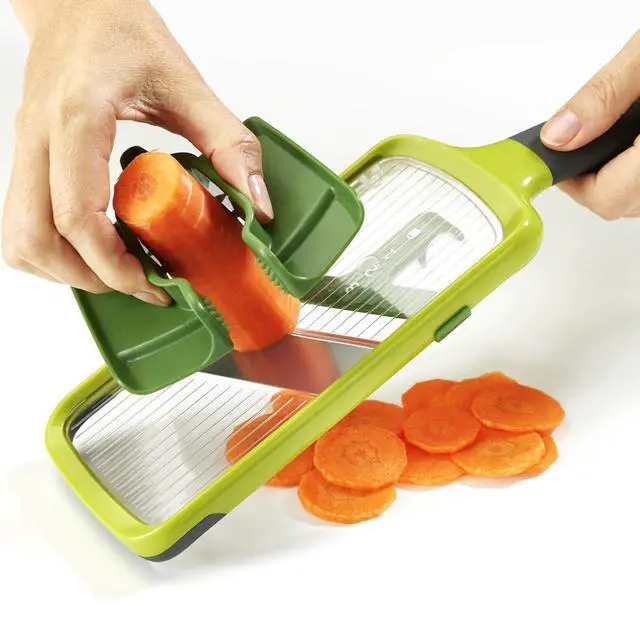 Alt view image 3 of 7 - Multi-Grip Hand-held Kitchen Mandoline, Fruit and Vegetable Slicer with Food Grip and Adjustable Blades, Dishwasher Safe