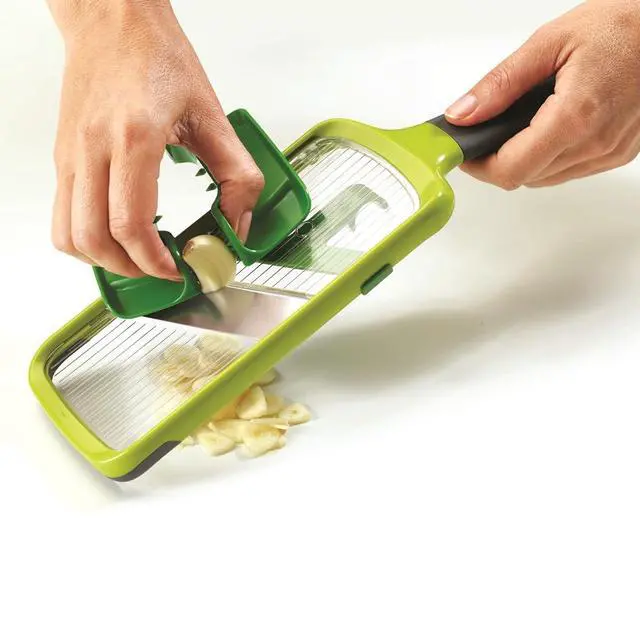 Alt view image 5 of 7 - Multi-Grip Hand-held Kitchen Mandoline, Fruit and Vegetable Slicer with Food Grip and Adjustable Blades, Dishwasher Safe