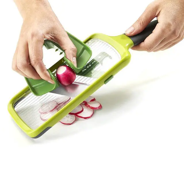 Alt view image 6 of 7 - Multi-Grip Hand-held Kitchen Mandoline, Fruit and Vegetable Slicer with Food Grip and Adjustable Blades, Dishwasher Safe