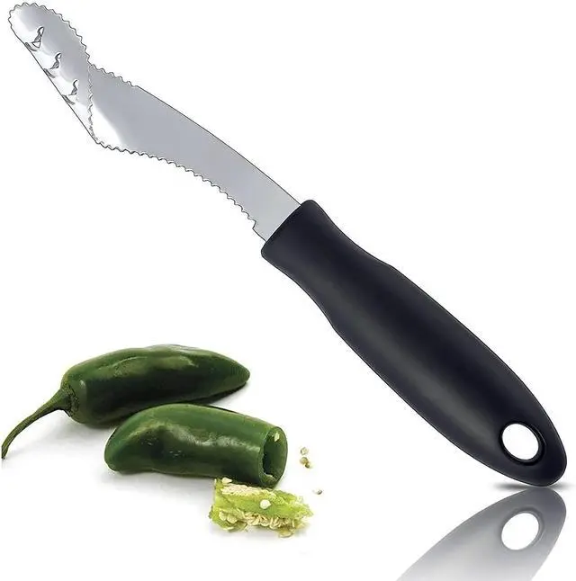 Main image of Jalapeno Corer Tool with Serrated Slice and Rubber Handle Easily Seed Remover or Slice off Vegetables tops for Efficient Cooking and Grilling