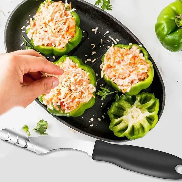 Alt view image 4 of 6 - Jalapeno Corer Tool with Serrated Slice and Rubber Handle Easily Seed Remover or Slice off Vegetables tops for Efficient Cooking and Grilling