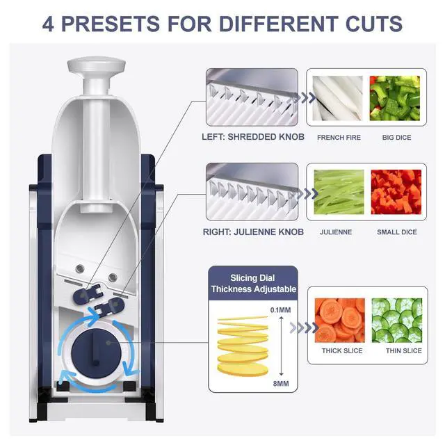 Alt view image 3 of 6 - Safe Mandoline Slicer for Kitchen,Adjustable Potato Slicer 1-8 mm