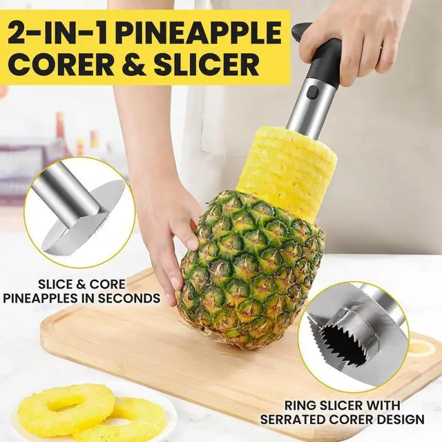 Alt view image 2 of 7 - Premium Pineapple Corer and Slicer Tool - Sharp Pineapple Cutter with Serrated Tips - Easy to Use and Clean - Stainless Steel Core Remover for Pineapple - Core Fruits with Ease(Black)