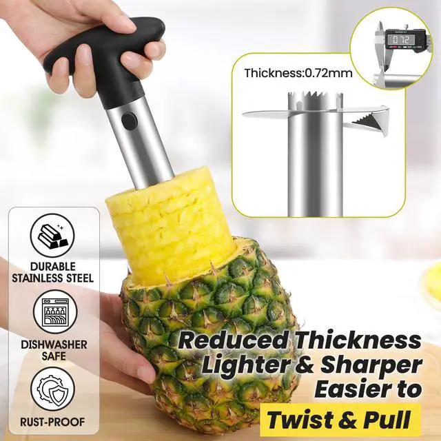 Alt view image 3 of 7 - Premium Pineapple Corer and Slicer Tool - Sharp Pineapple Cutter with Serrated Tips - Easy to Use and Clean - Stainless Steel Core Remover for Pineapple - Core Fruits with Ease(Black)
