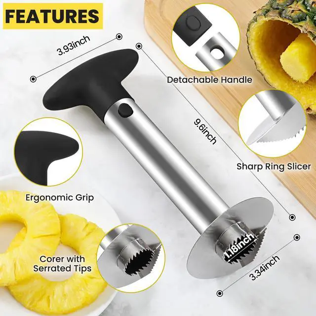 Alt view image 4 of 7 - Premium Pineapple Corer and Slicer Tool - Sharp Pineapple Cutter with Serrated Tips - Easy to Use and Clean - Stainless Steel Core Remover for Pineapple - Core Fruits with Ease(Black)