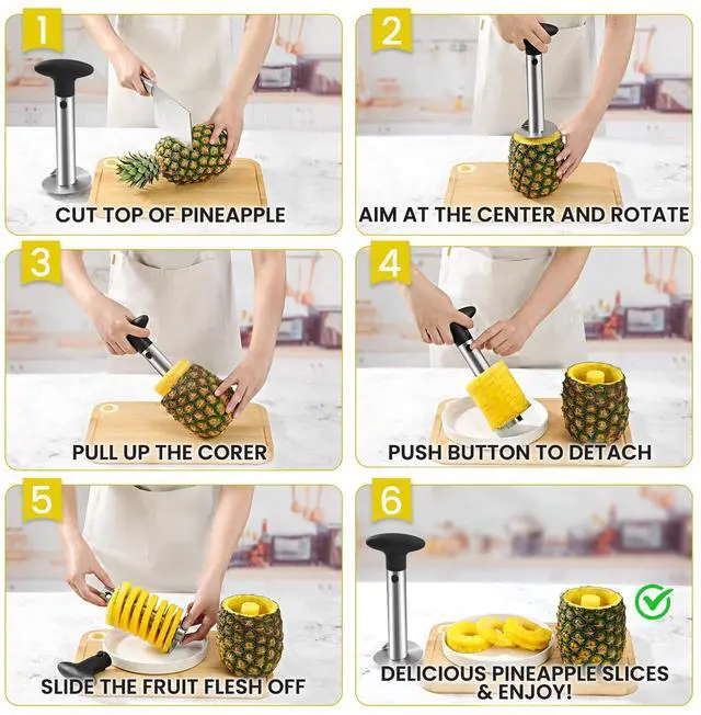 Alt view image 5 of 7 - Premium Pineapple Corer and Slicer Tool - Sharp Pineapple Cutter with Serrated Tips - Easy to Use and Clean - Stainless Steel Core Remover for Pineapple - Core Fruits with Ease(Black)