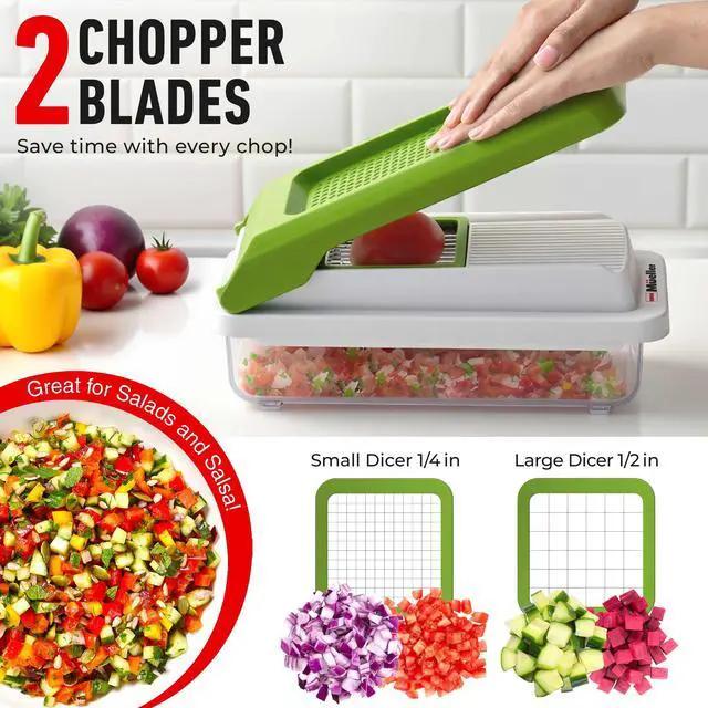 Alt view image 4 of 7 - Vegetable Chopper, Mandoline Slicer, Food Veggie Chopper, Cheese Grater, Onion Vegetable Cutter with Container, Dicer, Kitchen Gadgets & Essentials, White Sand/Green