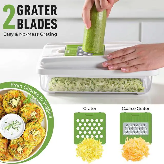 Alt view image 6 of 7 - Vegetable Chopper, Mandoline Slicer, Food Veggie Chopper, Cheese Grater, Onion Vegetable Cutter with Container, Dicer, Kitchen Gadgets & Essentials, White Sand/Green