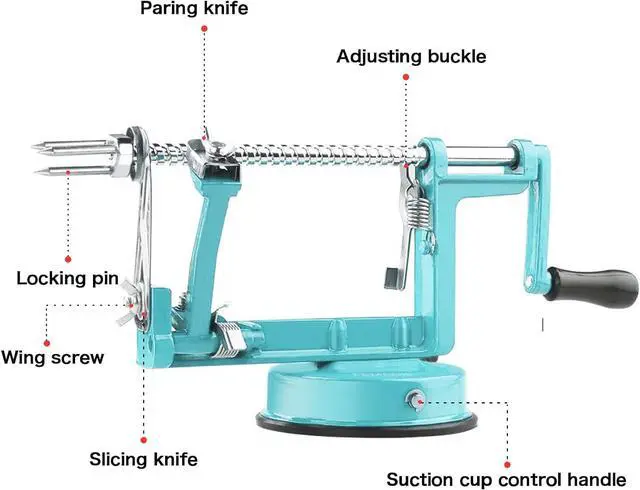 Alt view image 2 of 6 - Apple Peeler Corer, Long lasting Chrome Cast Magnesium Alloy Apple Peeler Slicer Corer with Stainless Steel Blades and Powerful Suction Base for Apples and Potato(Blue)