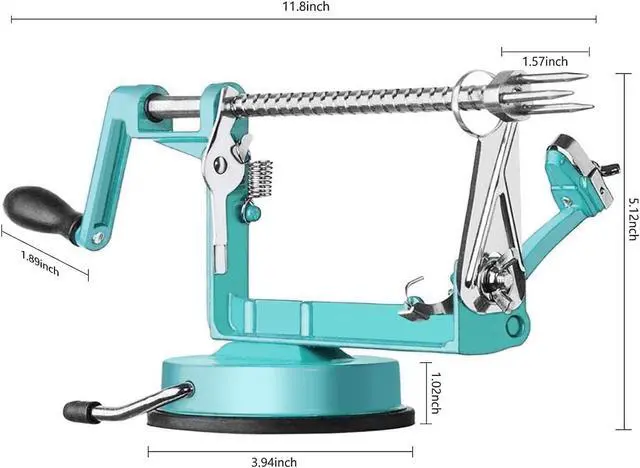 Alt view image 3 of 6 - Apple Peeler Corer, Long lasting Chrome Cast Magnesium Alloy Apple Peeler Slicer Corer with Stainless Steel Blades and Powerful Suction Base for Apples and Potato(Blue)