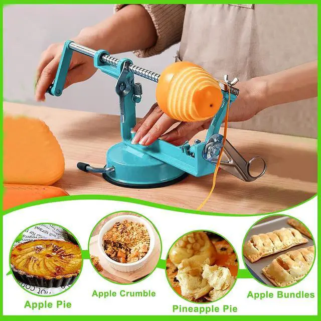 Alt view image 6 of 6 - Apple Peeler Corer, Long lasting Chrome Cast Magnesium Alloy Apple Peeler Slicer Corer with Stainless Steel Blades and Powerful Suction Base for Apples and Potato(Blue)