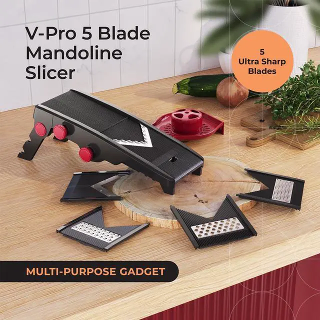 Alt view image 2 of 7 - Mandoline Slicer for Kitchen, Adjustable Vegetable Chopper, Fruit, Cheese Grater, Potato Chips Slicer - Black
