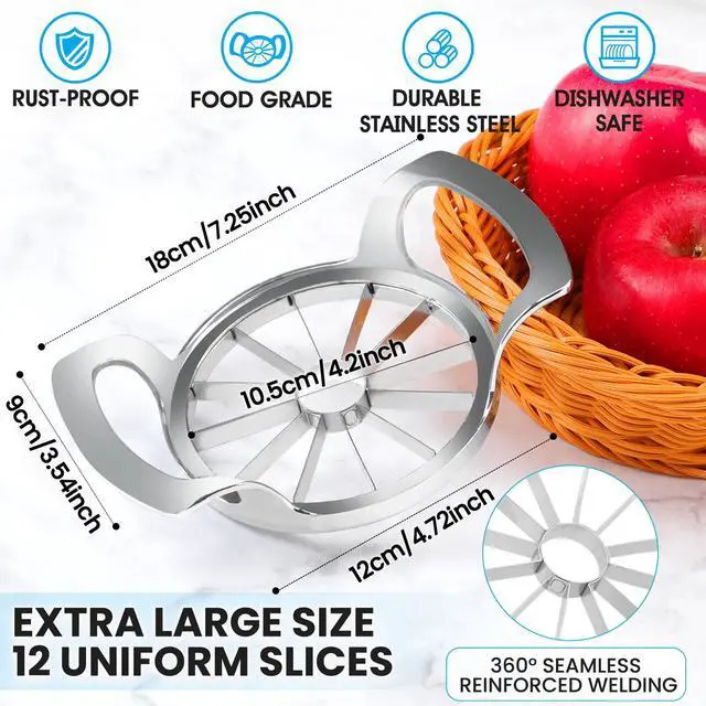 Alt view image 3 of 7 - 4.72 Inch Extra Large Apple Slicer with 12 Blades - Professional Heavy Duty Apple Cutter -304 Stainless Steel Apple Corer Tool - Sharp Apple Slicer and Corer - Easy to Use - Dishwasher Safe