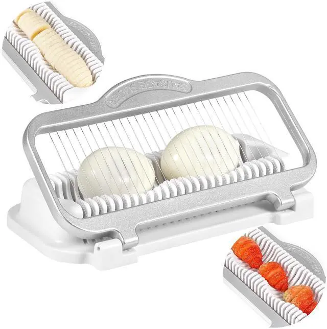 Main image of Larger Egg Slicer for Hard Boiled Eggs Banana Slicer, Aluminium & Stainless Steel Wires Strawberry slicer Multipurpose Heavy Duty Dishwasher Safe Banana Cutter slicer
