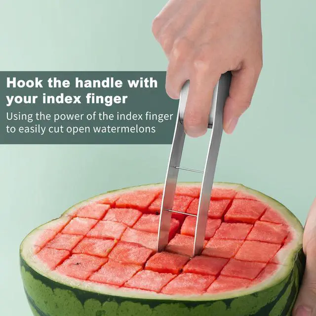 Alt view image 2 of 7 - Watermelon Cutter Slicer,Stainless Steel Watermelon Cube Cutter Quickly Safe Watermelon Knife,Fun Fruit Knives Salad Melon Baller for Kitchen Gadget