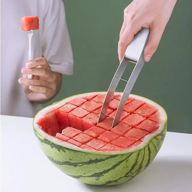 Alt view image 3 of 7 - Watermelon Cutter Slicer,Stainless Steel Watermelon Cube Cutter Quickly Safe Watermelon Knife,Fun Fruit Knives Salad Melon Baller for Kitchen Gadget
