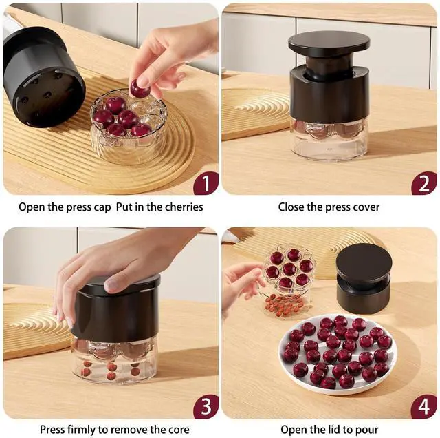 Alt view image 6 of 7 - 7-In-1 Cherry Seed Remover Cherry Pitter Tool Push Type Cherry Corer Multiple, Kitchen Cherry Jam (Black)