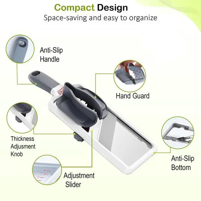Alt view image 2 of 7 - Mandoline Slicer for Kitchen Adjustable Stainless Steel Blades, with Comfort Grip Vegetable Slicer for Small to Medium sized Cucumber, Onion, Potato Gray