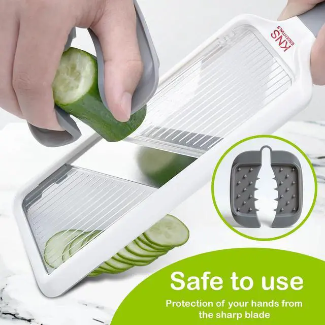 Alt view image 6 of 7 - Mandoline Slicer for Kitchen Adjustable Stainless Steel Blades, with Comfort Grip Vegetable Slicer for Small to Medium sized Cucumber, Onion, Potato Gray