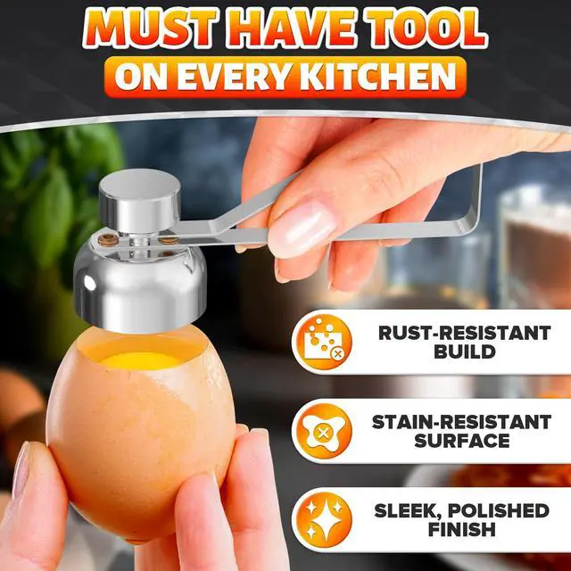 Alt view image 4 of 7 - Egg Cracker Tool for Raw Eggs, Clean-Cut No-Mess Topper (Silver)