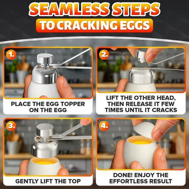 Alt view image 3 of 7 - Egg Cracker Tool for Raw Eggs, Clean-Cut No-Mess Topper (Silver)