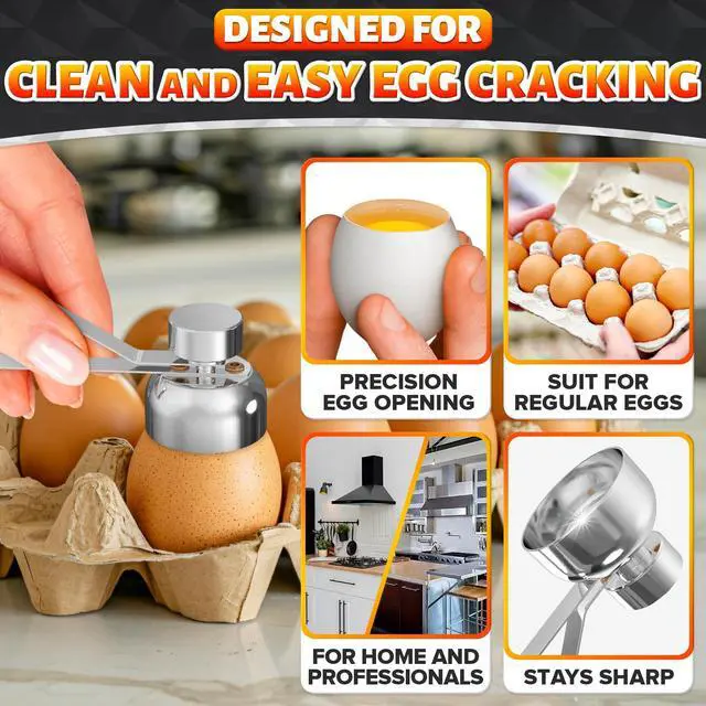 Alt view image 5 of 7 - Egg Cracker Tool for Raw Eggs, Clean-Cut No-Mess Topper (Silver)
