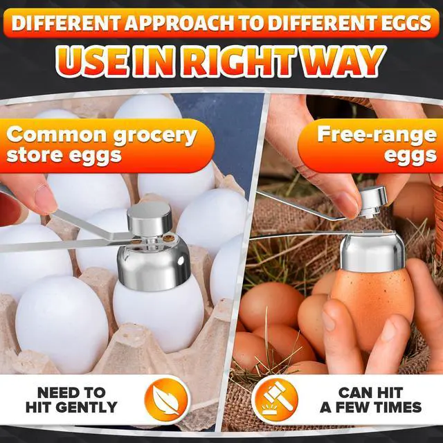 Alt view image 6 of 7 - Egg Cracker Tool for Raw Eggs, Clean-Cut No-Mess Topper (Silver)