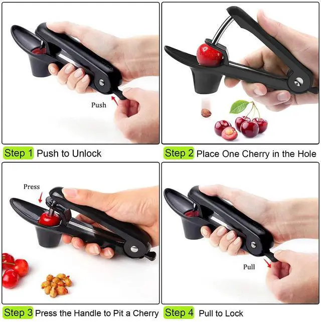 Alt view image 4 of 6 - Cherry Pitter, Olive Pitter Tool, Cherry Pitter Tool Remover, Fruit Pit Core Remover with Space-Saving Lock Design for Make Fresh Cherry Dishes and Cocktail Cherries