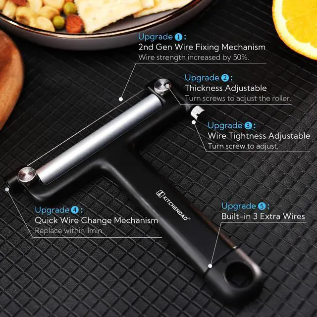 Alt view image 2 of 7 - Adjustable Wire Cheese Slicer Cutter, 50% Stronger Wires with 2nd Gen Wire Fixing Mechanism, Adjustable Hand-Held Wire Cheese Cutter, Quick Replacement, Dishwasher Safe, with 3 Extra Wires