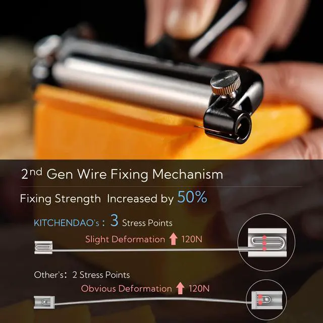 Alt view image 3 of 7 - Adjustable Wire Cheese Slicer Cutter, 50% Stronger Wires with 2nd Gen Wire Fixing Mechanism, Adjustable Hand-Held Wire Cheese Cutter, Quick Replacement, Dishwasher Safe, with 3 Extra Wires