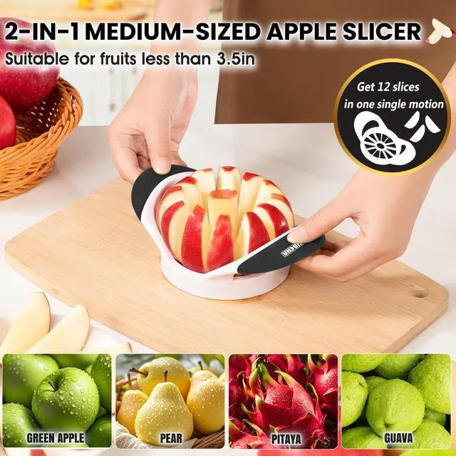 Alt view image 2 of 7 - 3.5 Inch Apple Slicer with 12 Sharp Blades - Professional Apple Cutter - Stainless Steel Apple Corer - Super Sharp Apple Slicer and Corer - Slice Apple with Ease(Black)