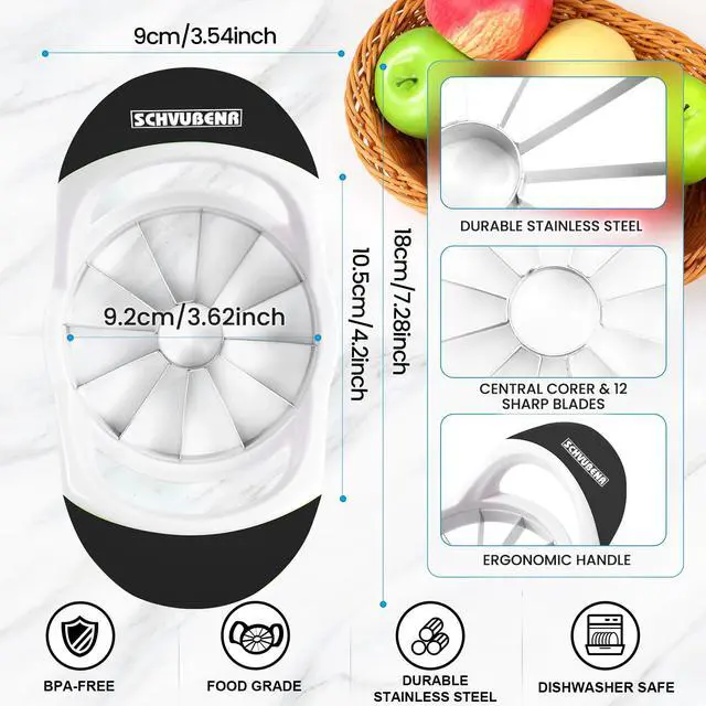 Alt view image 3 of 7 - 3.5 Inch Apple Slicer with 12 Sharp Blades - Professional Apple Cutter - Stainless Steel Apple Corer - Super Sharp Apple Slicer and Corer - Slice Apple with Ease(Black)