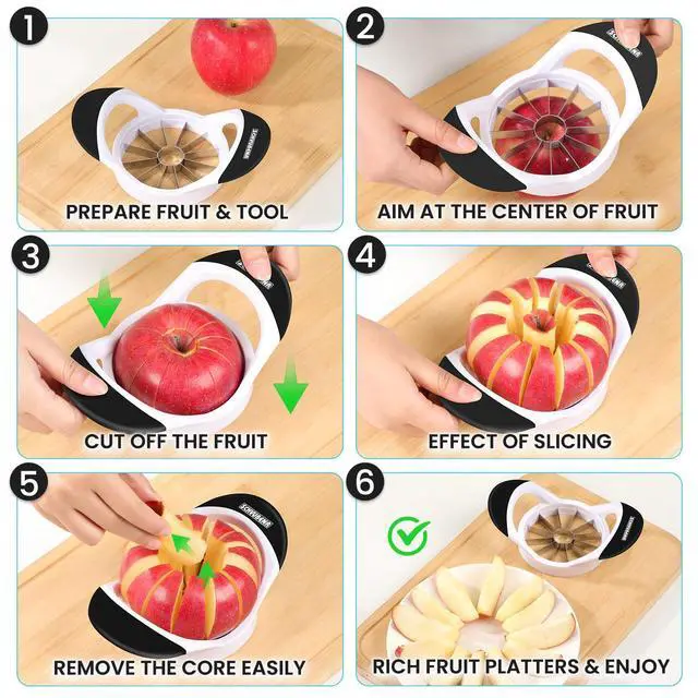 Alt view image 4 of 7 - 3.5 Inch Apple Slicer with 12 Sharp Blades - Professional Apple Cutter - Stainless Steel Apple Corer - Super Sharp Apple Slicer and Corer - Slice Apple with Ease(Black)