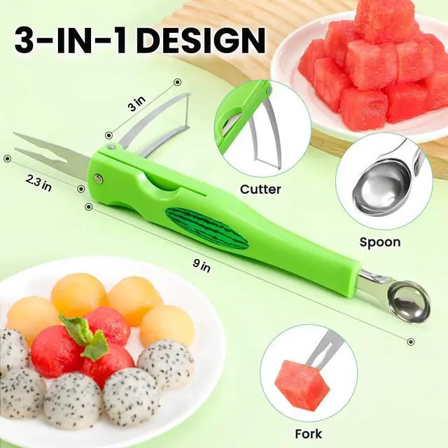 Alt view image 2 of 7 - Premium Watermelon Cutter - 3 in 1 Watermelon Cutter Slicer Tool - Foldable Watermelon Slicer - Fruit Cutter for Kitchen Gadgets - Stainless Steel Watermelon Knife - Melon Baller Scoop