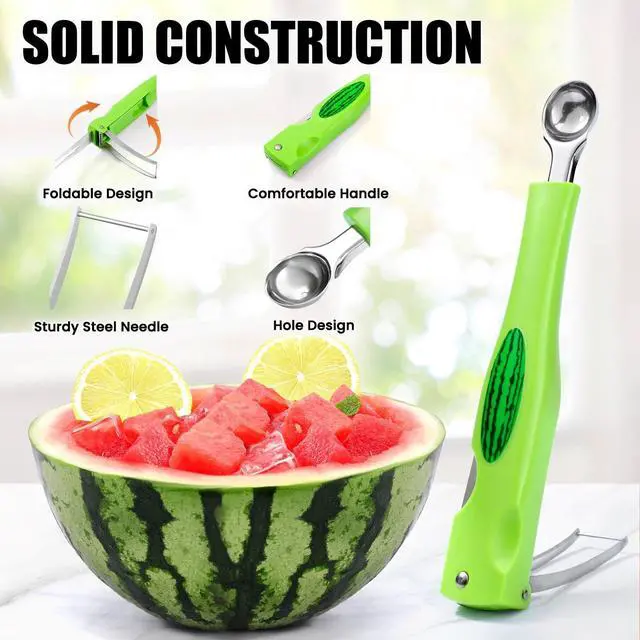Alt view image 6 of 7 - Premium Watermelon Cutter - 3 in 1 Watermelon Cutter Slicer Tool - Foldable Watermelon Slicer - Fruit Cutter for Kitchen Gadgets - Stainless Steel Watermelon Knife - Melon Baller Scoop