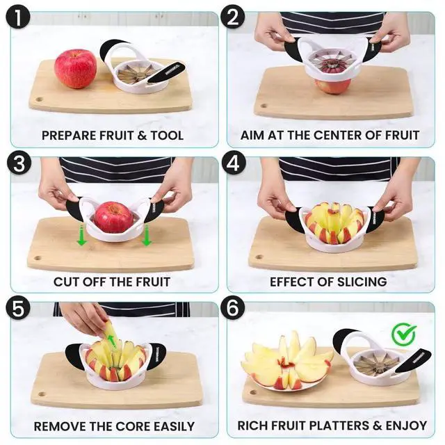 Alt view image 4 of 7 - Blade Apple Slicer and Corer - 4.72 Inch Sharp Stainless Steel Apple Cutter - Professional Apple Divider Tool for Quick Slices - Easy to Use & Clean - Slice Fruits with Ease - Black