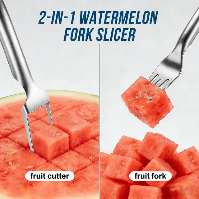 Alt view image 2 of 7 - Watermelon Cutter Slicer,2-in-1 Stainless Steel Fruit Fork for Home Kitchen
