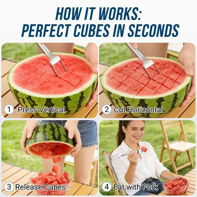 Alt view image 6 of 7 - Watermelon Cutter Slicer,2-in-1 Stainless Steel Fruit Fork for Home Kitchen